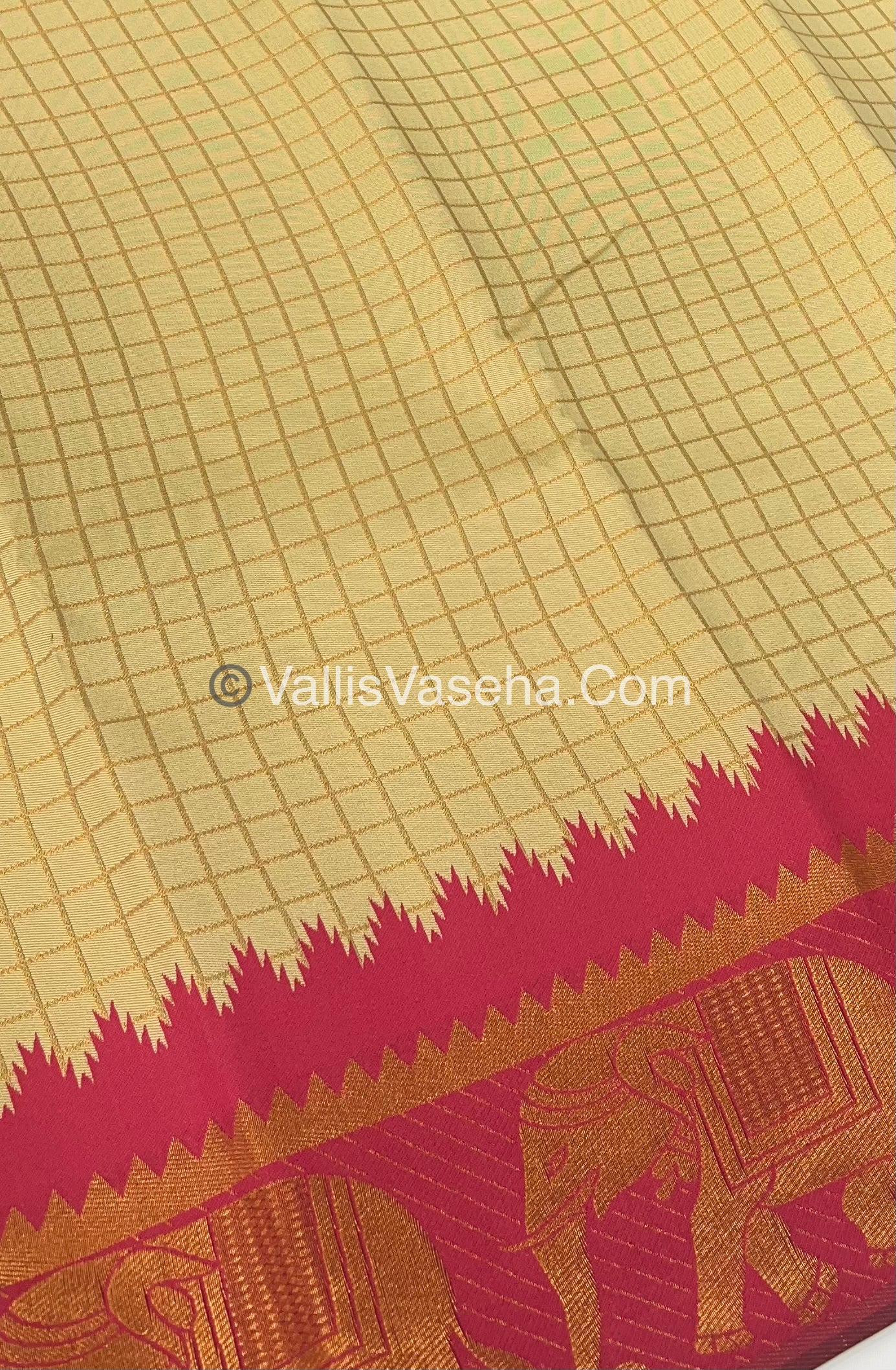 Kanchi Semi Silk - Elephant Border& design - Cream  with Peachish Pink - VVSSS005