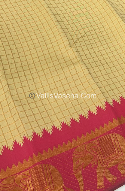 Kanchi Semi Silk - Elephant Border& design - Cream  with Peachish Pink - VVSSS005