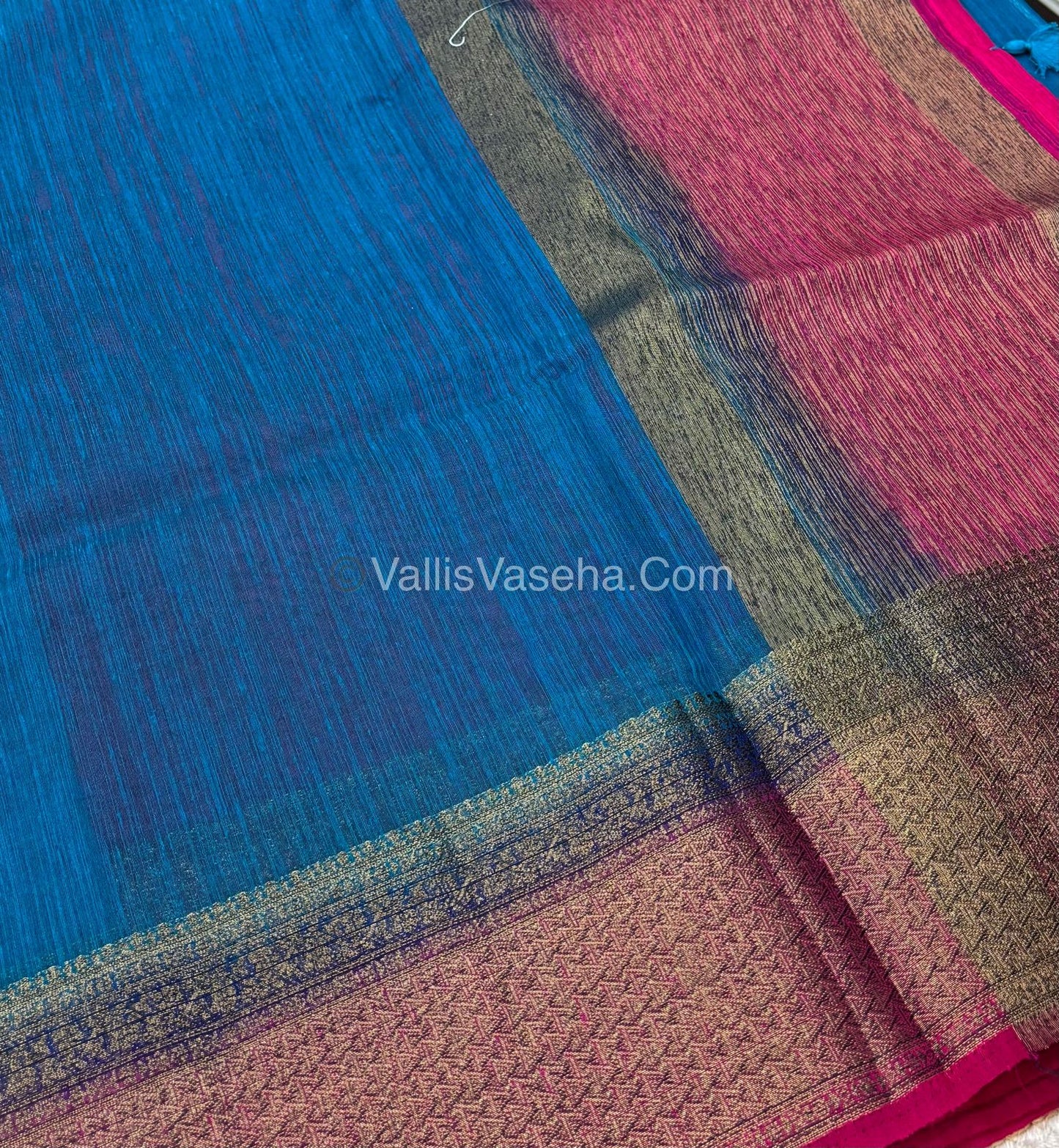 Bamboo Silk Saree - Blue With Pink Shade - VVBSS004