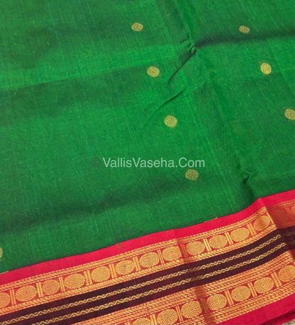Pure Korvai Silk Cotton Saree - Green with Pink - VVKSC004