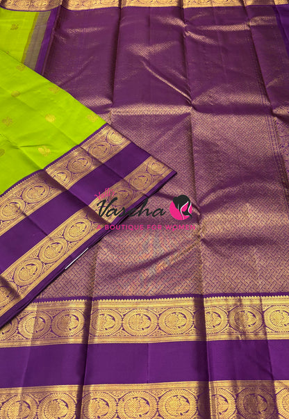 Pure Vintage Korvai Kanchipuram Silk Saree - Green With Purple - VVPS062