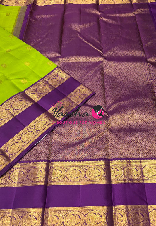 Pure Vintage Korvai Kanchipuram Silk Saree - Green With Purple - VVPS062