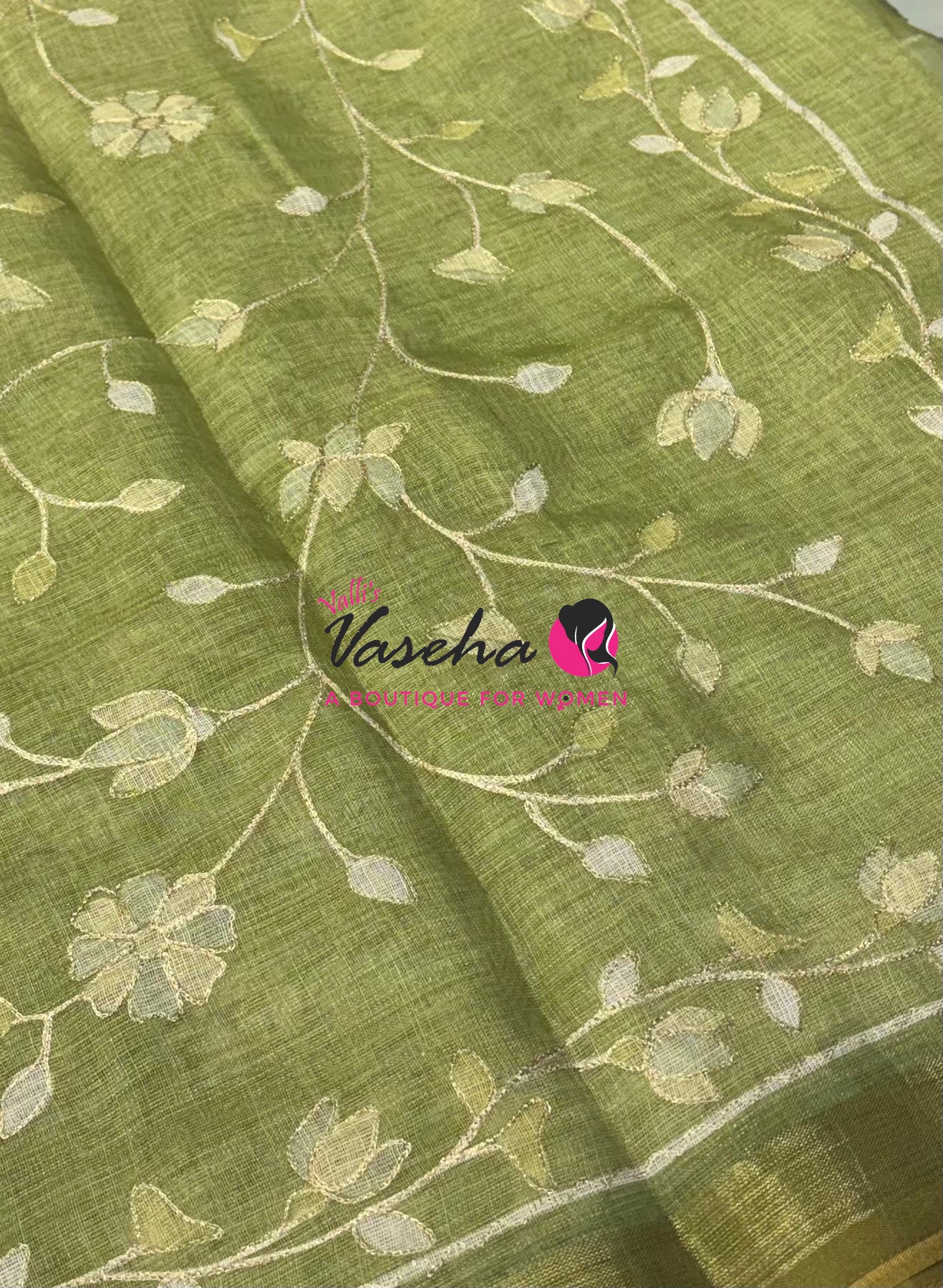 Linen Tissue Saree - Green Shade - VVLTS003