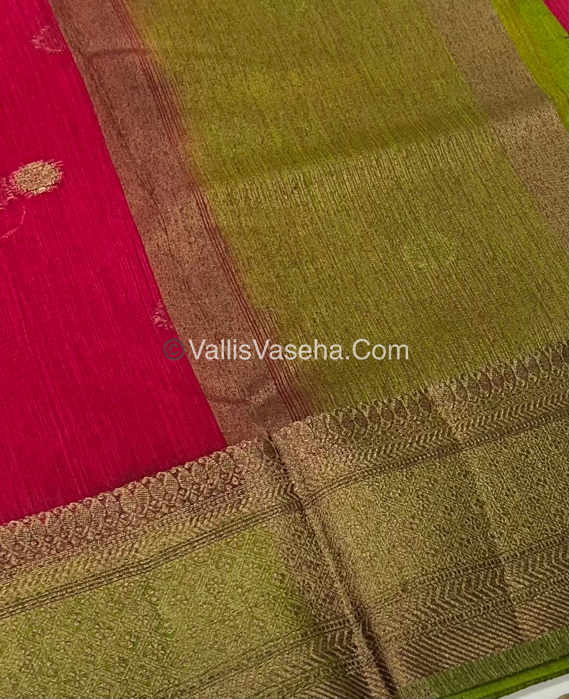Bamboo Silk Saree  - Dark Pinkish Red  with Green Shade - VVBSS001