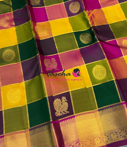 Pure Kanchipuram Silk Saree - Pazhum Pazhamum Checks - VVPS061