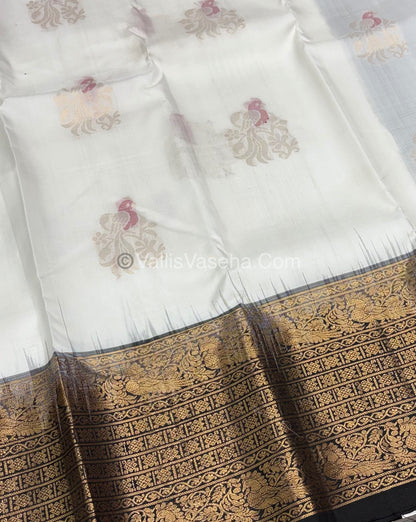 Pure Soft Silk Saree - Ganga Jamuna Style - White with Pink & Black - VVPSS028