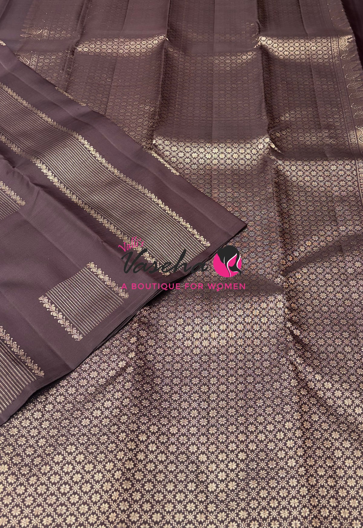 Pure Kanchipuram Silk Saree - Brown Shade - VVPS054
