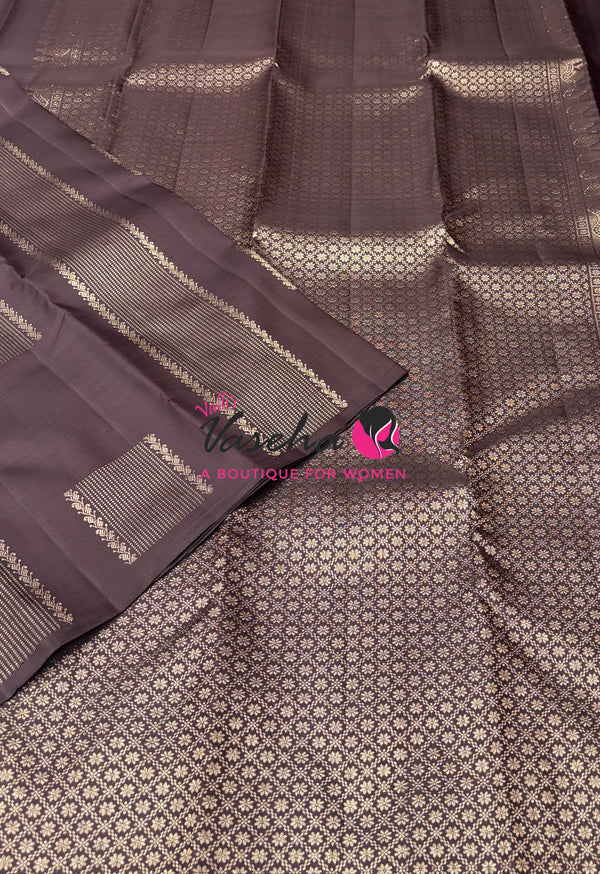 Pure Kanchipuram Silk Saree - Brown Shade - VVPS054
