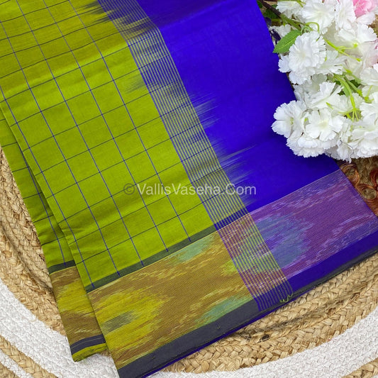 Semi Silk Cotton Saree - Green & Ink Blue  - VVSSC001
