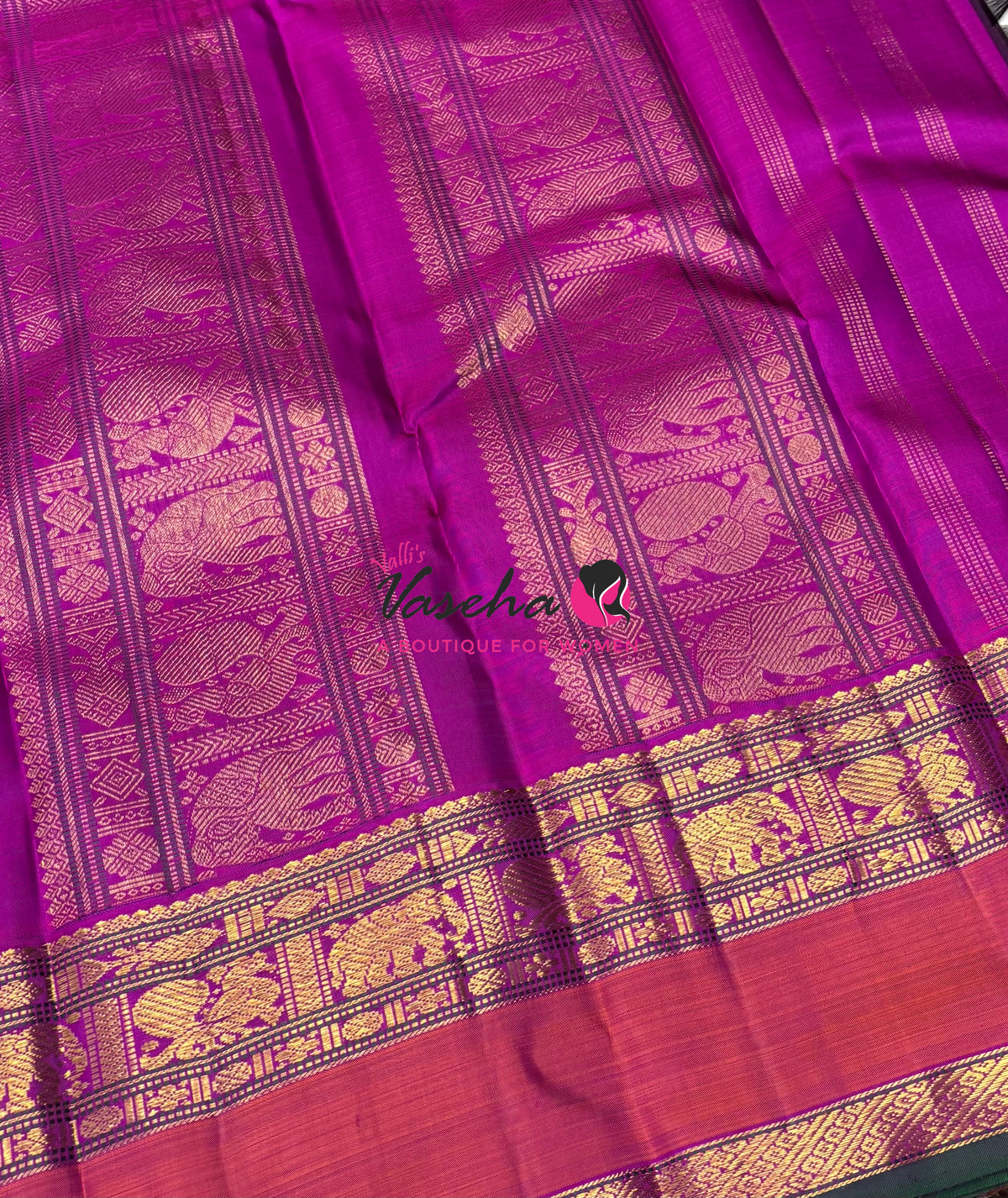 Pure Kanchipuram Silk Saree - Purple  & Pink Combo - VVPS038