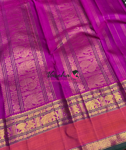 Pure Kanchipuram Silk Saree - Purple  & Pink Combo - VVPS038