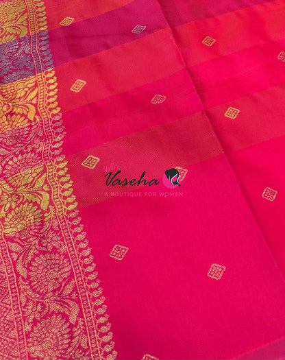 Semi Soft Silk  - Madras Checks Pattern - Pink Shade  - VVSSS042