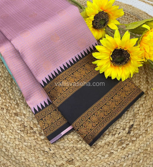 Kanchi Semi Silk - Pink with Black - Mayil & Chakkaram design - VVKSS001