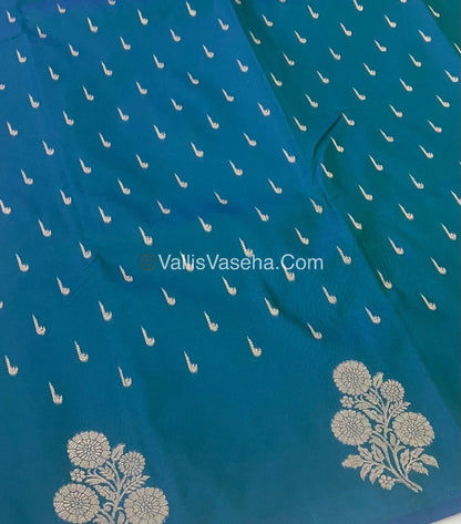 Semi Soft Silk - Flower  Butta Border - Peacock Blue Shade -VVSSS016