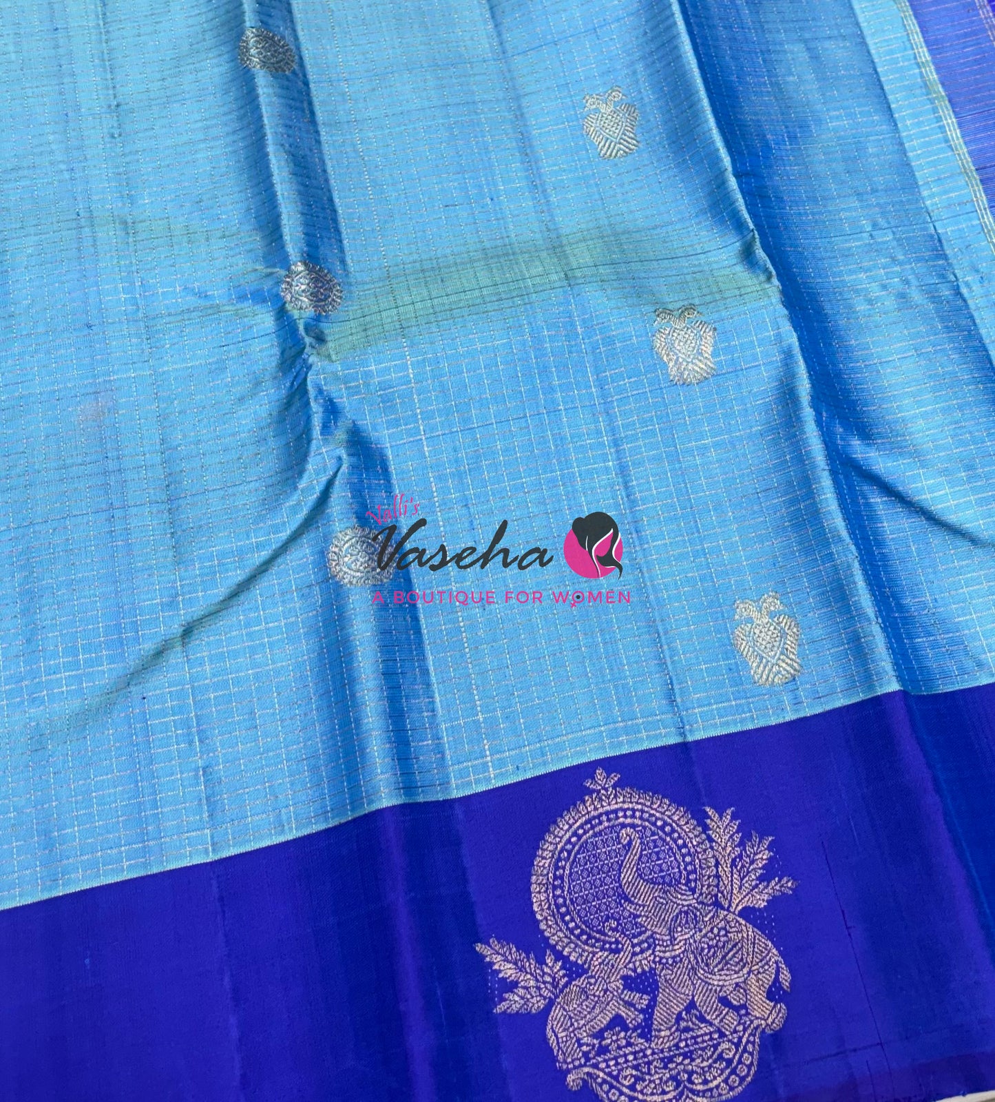 Pure Kanchipuram Silk Saree - Blue & Blue Combo - VVPS080
