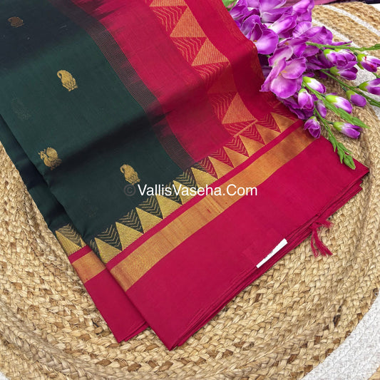 Pure Korvai Silk Cotton Saree - Green  with Red - VVKSC030