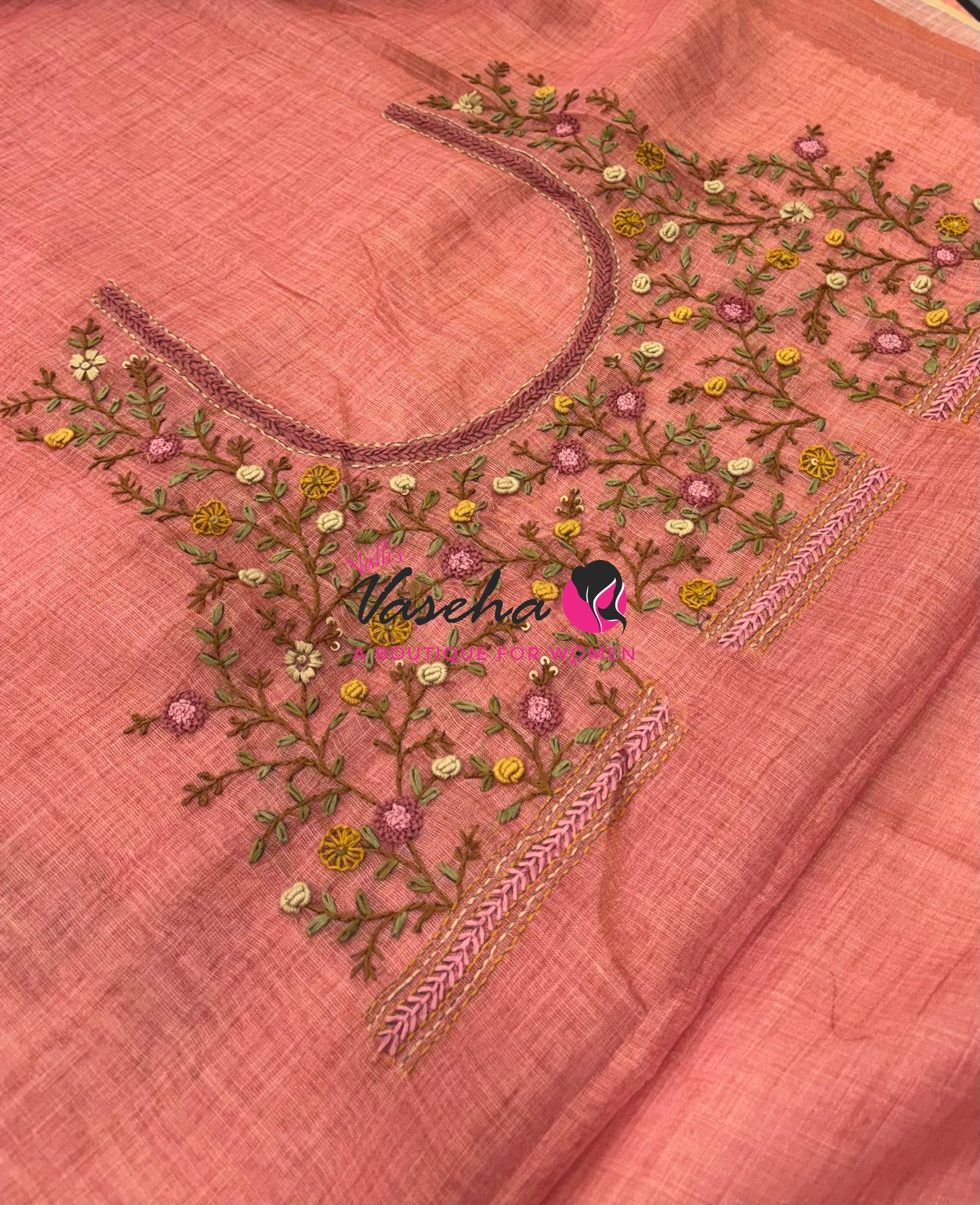 French Knot - Linen Tissue Saree  - Heavy Work Blouse - VVLFN020