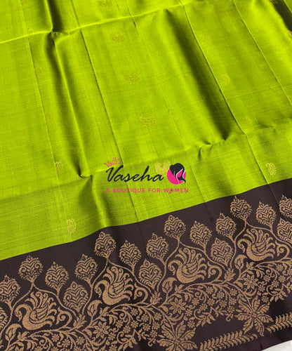 Pure Soft Silk Saree - Green & Brown - VVPSS119