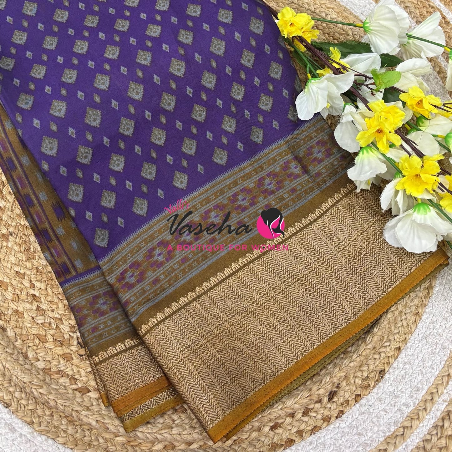 Casual Wear - Semi Patola Silk - Purple & Yellow Shade - VVSPS001