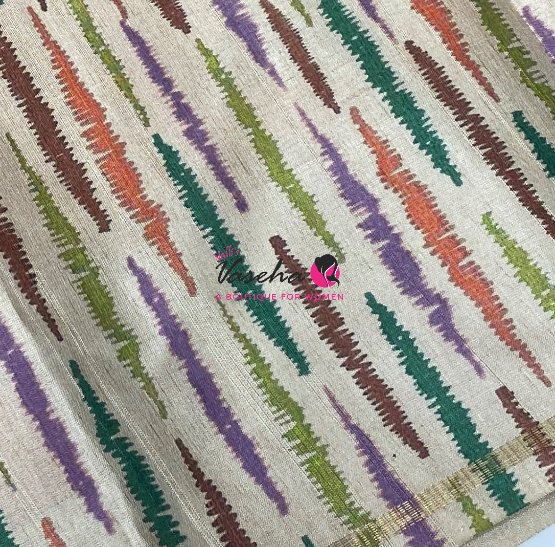 Semi Matka Tussar Saree - Pichwai Design - VVSMT003