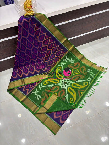 Pochampally Silk Cotton Saree - Purple & Green Shade - VVPPS001