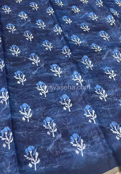 Chanderi Mixed Cotton Saree - Indigo Prints - VVCPS001