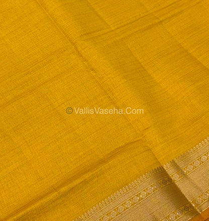 Semi Tussar Silk - Grand Pallu  - Yellow Shade - VVSTS023