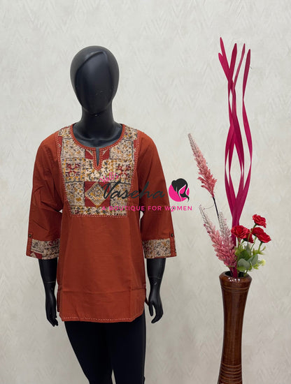 Ready Made - Pure Kalamkari Cotton - Short Kurti - VVRKC003