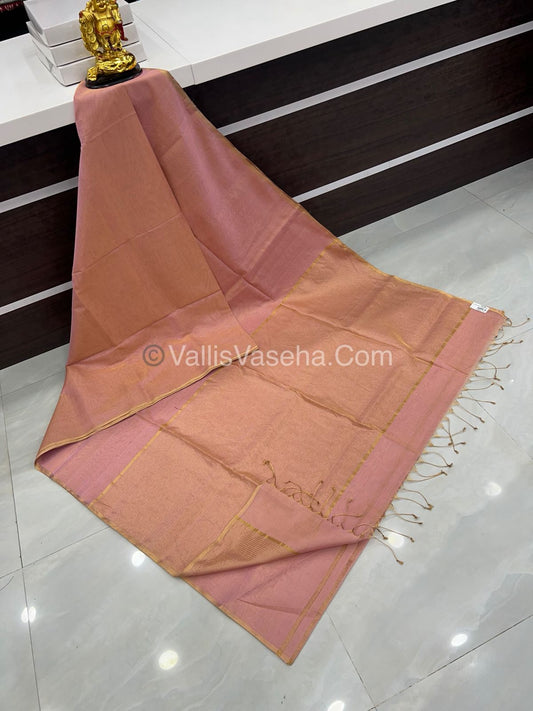 Pure Maheshwari Tissue Silk - Triple Tone Light Pink & Gold Shade - VVMTS001