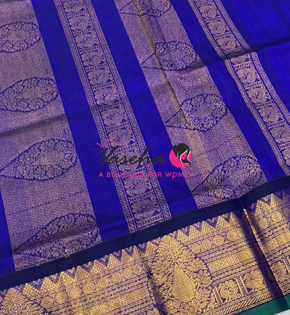 Pure Korvai Silk Cotton Saree - Sneha Green with Red - VVKSC019