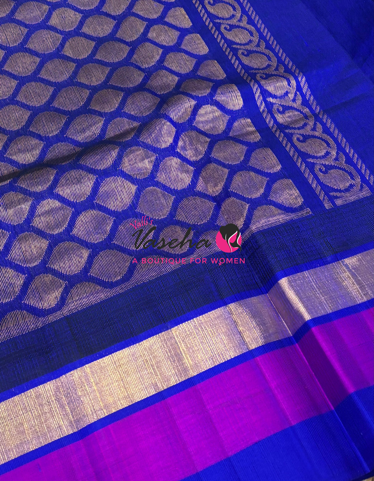 Pure Korvai Silk Cotton Saree -  Sneha Green With Blue Shade Temple border - VVKSC001