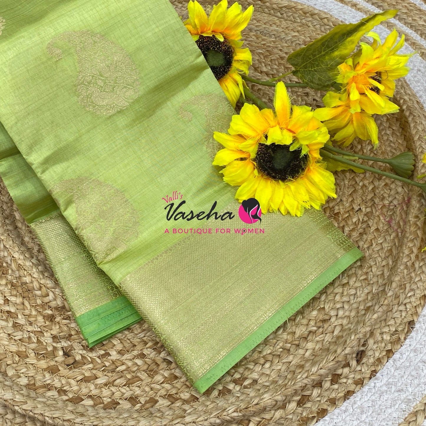 Semi Tussar Silk Saree | Pista Green Shade |VVSTS055