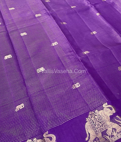 Semi Tussar Silk - Vairavoosi & Elephant Design - Violetish Purple shade-VVSTS019