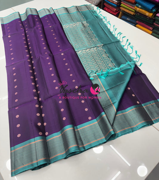 Half Mixed  Soft Silk Saree - (1.75 warp) Purple & Blue - VVPSS090