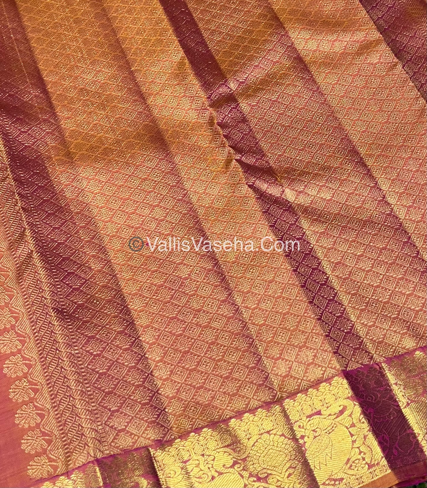 Pure Kanchipuram Silk Saree - Purplish Pink With Peachish Gold Shade  - VVPS022