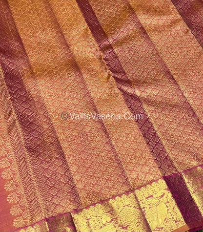 Pure Kanchipuram Silk Saree - Purplish Pink With Peachish Gold Shade  - VVPS022