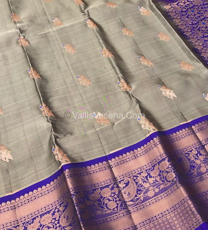 Half Mix - Pure Soft Silk Saree - Beige & Blue Shade - VVPSS031