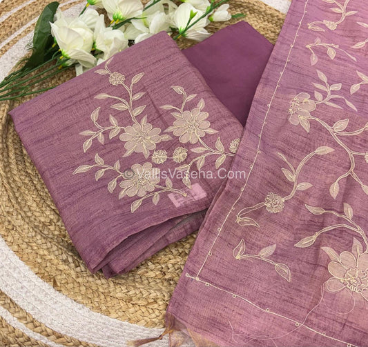 Tissue Linen Salwar Material  | Appliqué Work - VVUSM020