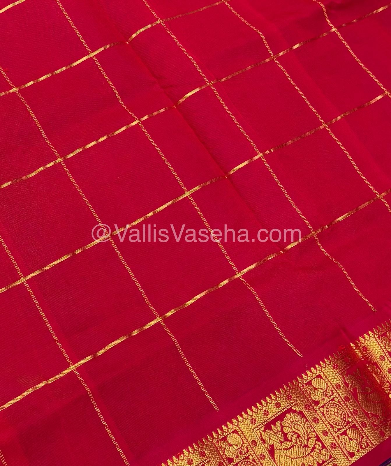 Semi Silk Cotton Saree - Blue with Red shade - VVSSC002