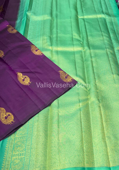 Pure Kanchipuram Silk Saree - Borderless - Purple with Green - VVPS022