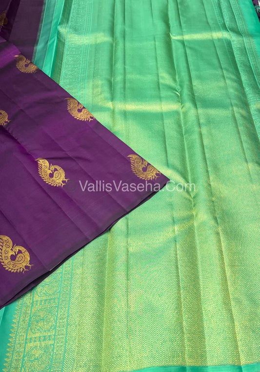 Pure Kanchipuram Silk Saree - Borderless - Purple with Green - VVPS022