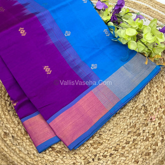 Semi Silk Cotton Saree - Purple & Blue Combo - VVSSC001