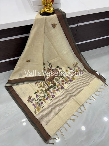 French Knot - Tissue Saree - Cream With Grey Shade - VVLFN005