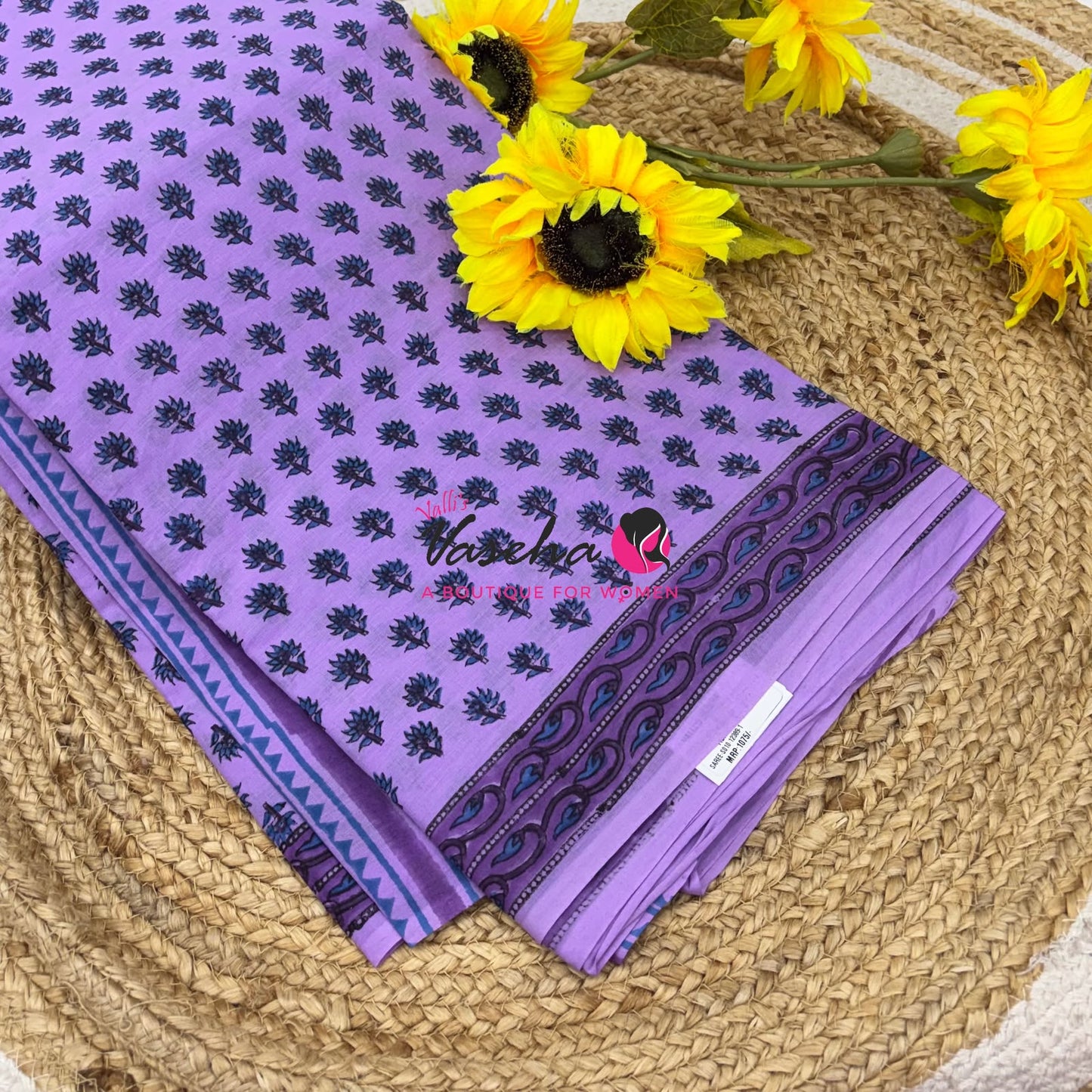 Pure Soft Mul Mul Cotton Sarees - Hand Block Prints - Light Lavendar - VVMMC009