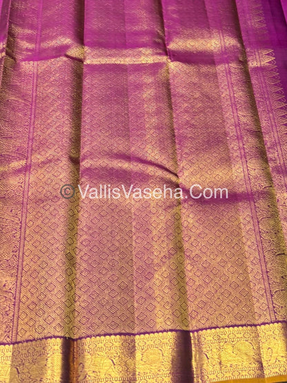 Pure Kanchipuram Silk Saree - Green & Purple Combo - VVPS025