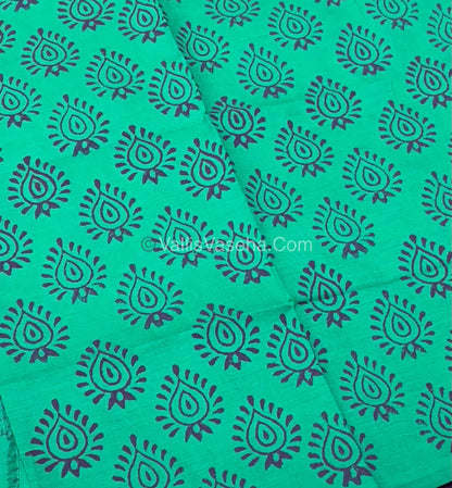 Poly Silk Mixed Cotton - Mirror Work Embroidery - Purple with Green - VVPCM001