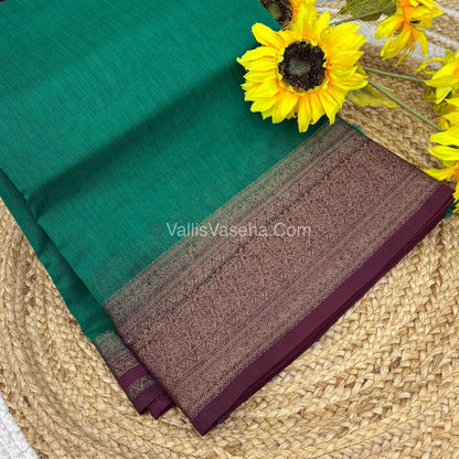 Bamboo Silk Saree - Green With Wine  Shade - VVBSS006