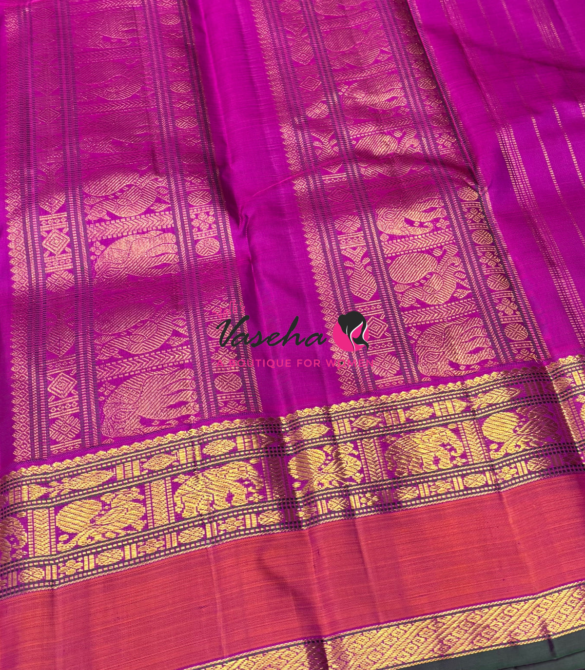Pure  Kanchipuram Silk Saree - Purple & Pink Combo - VVPS071