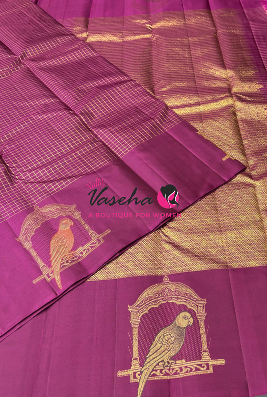 Pure Kanchipuram Silk Saree - Purple  Shade  -  VVPS058