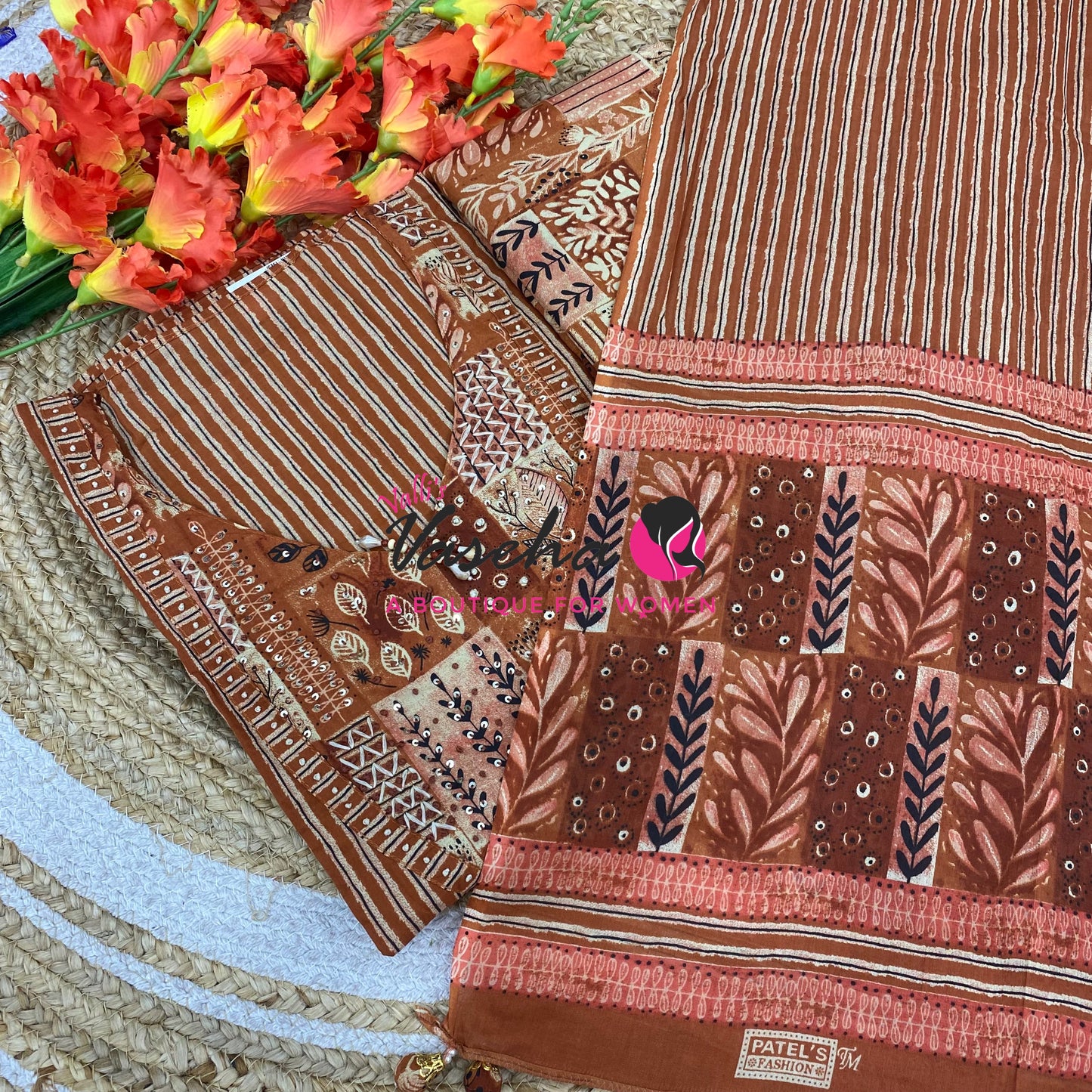 Unstitched Material | Fancy Cotton Material |Rust Orange Shade | VVUSM086￼